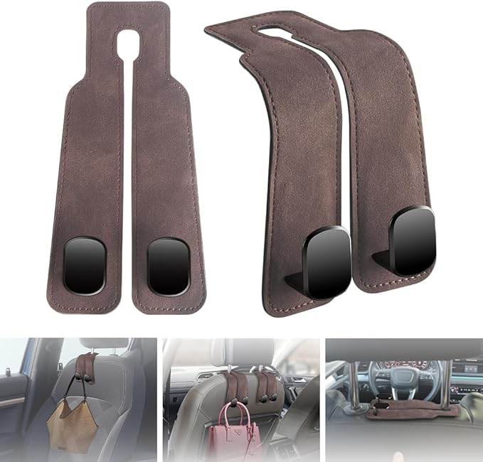NHHEO Car Purse Hook for Headrest, 2 Pcs Car Seat Back Storage Hook Bendable Leather Universal Vehicle Car Bag Hooks(Gray)