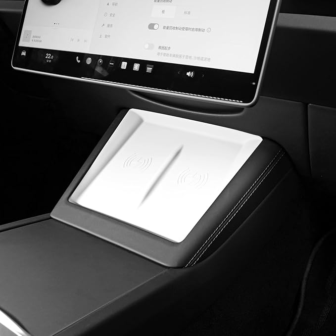 for 2024 Tesla Model 3 2025 Model Y Wireless Charging Anti-Slip Mat Silicone Protective Pad for Tesla Accessories (White)