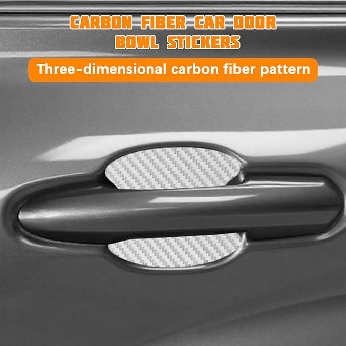 Car Door Handle Cup Protector, 4PCS Carbon Fiber Anti-Scratch Vehicle Door Handle Bowl Sticker, Self-Adhesive Automotive Paint Protective Film, Universal for SUV RV Truck (Silver)