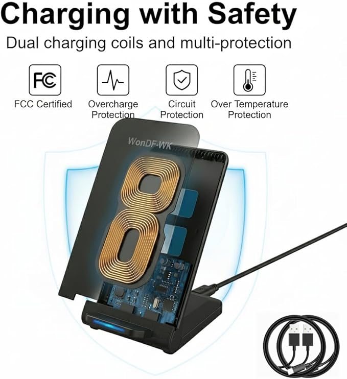 2Pcs Fast Wireless Charger,15W Max Wireless Charging Stand Compatible with iPhone 17/17Plus/17Pro/16/16Plus/16Pro /15/14/13/12/11/X/XR,Samsung Galaxy S25/S24/S23/S22/S21/S20/S10/S9/S8 Note 20 (Black)