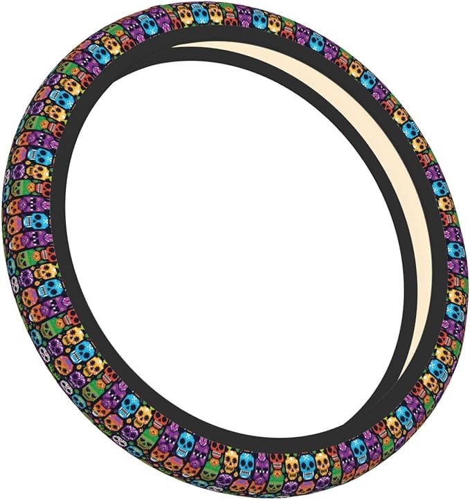 Candy Skull Pattern Universal Fit Steering Wheel Cover for Car, Truck, and SUV, Durable Steering Wheel Protection