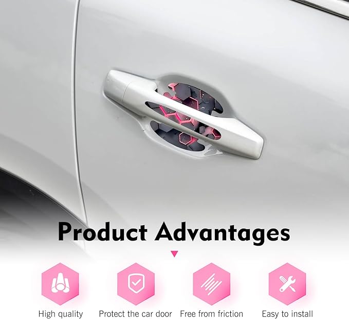 4 Pack Car Door Handle Scratch Protectors, 3D Geometry Patterned Anti-Scratch Door Handle Paint Film Cover Stickers, Universal Self-Adhesive Automotive Accessories for Most Cars (Style B)