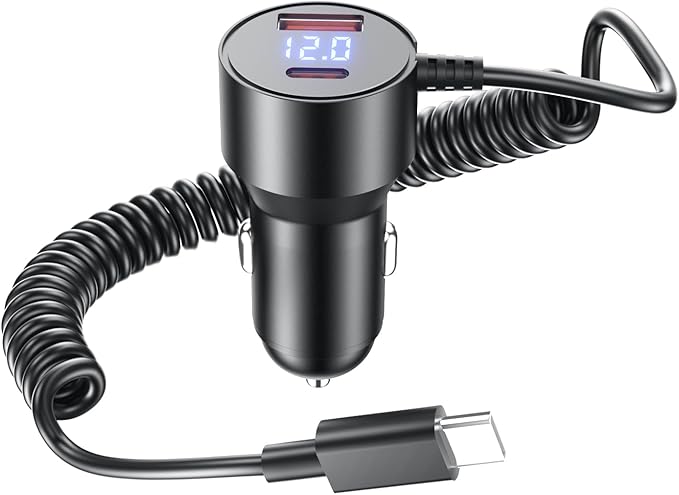 66W Car Charger for iPhone 17/16 Pro Max,PD & QC3.0 Super Fast Car Adapter with 5FT USB C Coiled Cable for iPhone 17/16/15 Pro Max,iPhone 17 Air,iPad Pro,Samsung Galaxy S25/S24/S23,Pixel 10,Android