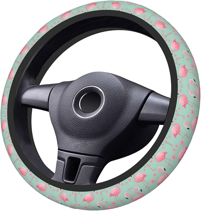 Flamingoes Pattern Neoprene Steering Wheel Covers Women Men Car Accessories, Universal 15 Inch Fit Auto, Suvs, Truck