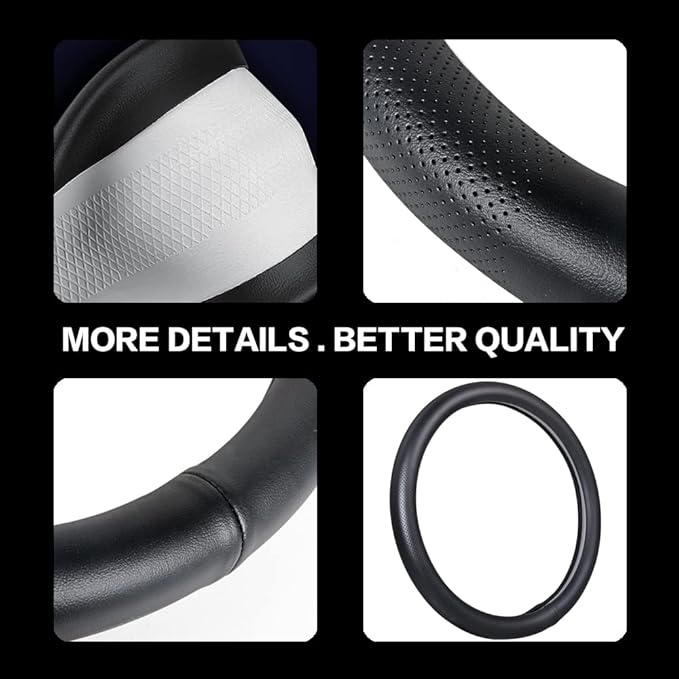 VARGTR Car Steering Wheel Cover,Universal 15 Inch Premium Leather Car Steering Wheel Cover,Best Grip,Perforated Design,Breathable,Non-Slip,Sweat-Absorbent,Warm in Winter and Cool in Summer (Black)