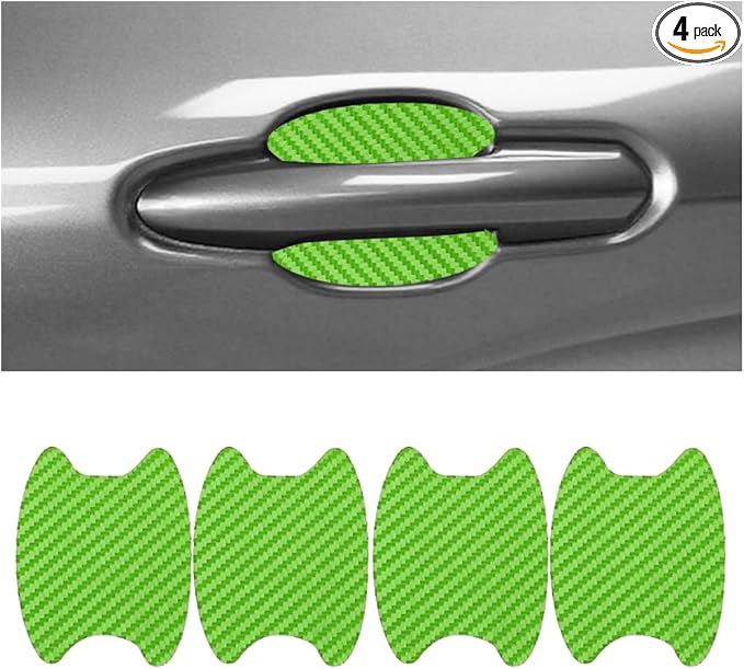 Car Door Handle Cup Protector, 4PCS Carbon Fiber Anti-Scratch Vehicle Door Handle Bowl Sticker, Self-Adhesive Automotive Paint Protective Film, Universal for SUV RV Truck (Green)