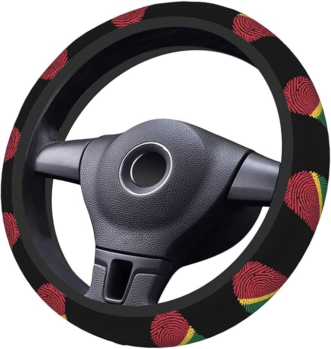 Guyana Guyanese Pride Flag Finger Print Neoprene Steering Wheel Covers Women Men Car Accessories, Universal 15 Inch Fit Auto, Suvs, Truck