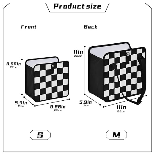 Car Trash Can Car Organizer Car Garbage Can with Adjustable Strap for Back Front Seat Console Waterproof Leakproof Collapsible Portable 8.66 Inch Checkerboard