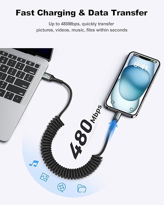 Coiled USB A to USB C Cable 6FT, 2Pack USB C Cables for Car, USB to USB C 66W Fast Charging Upgraded Amazing Durable Braided USB C Cable for iPhone 17 16 15/Pro Max/Plus, Samsung Galaxy S10 and More