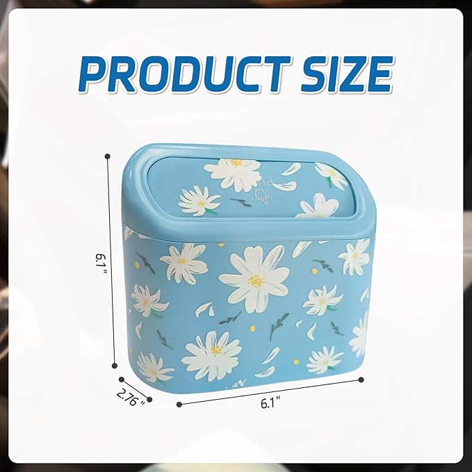 Mini Car Trash Can with Lid – Cute Floral Trash Can for Women, Automotive Garbage Bin with 5 Bags, Organizer for Front and Back Seat, Girly Car Accessories for SUV, Truck, Sedan, Teen Girls