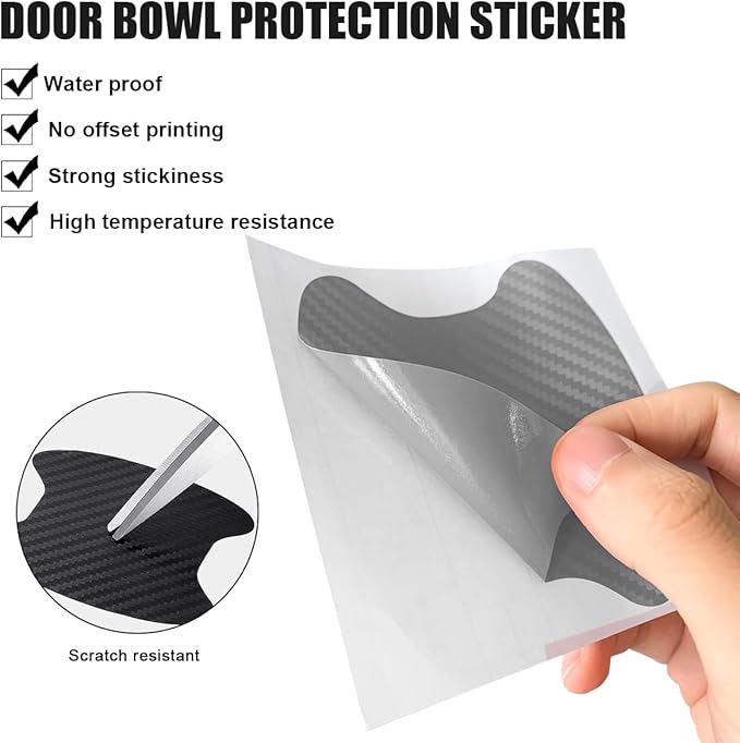 4PCS Car Door Handle Cup Stickers - Carbon Fiber Scratch Auto Door Protective Film, Non-Marking Bowl Protector - Universal for Most Cars, SUV, Van (Silver)