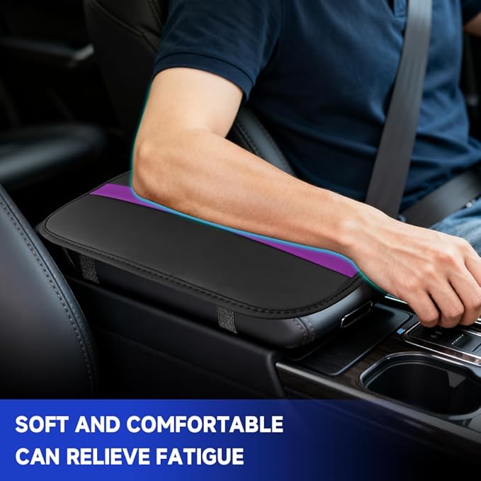 Car Center Console Cushion Pad, Arm Rest Cover for Car, Leather Waterproof Auto Armrest Seat Box Protector, Auto Armrest Storage Box Accessories Fits for Most Vehicles, SUVs, Trucks (Purple)