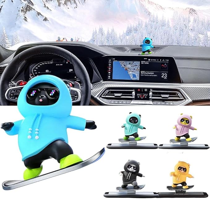 Slidable Skateboard Bear Car Dashboard Ornaments,Funny Mini Skateboard Bear Auto Center Console Ornaments Universal Car Interior Accessories Gifts for Women Men