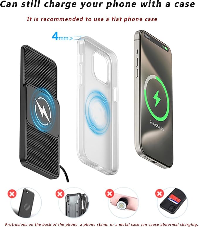 Wireless Car Charger Pad for Dodge Magnum Neon Charger Durango, Phone Charging Mat 20W Type C/USB Cordless Non-Slip Charging Station Adapter Center Console,B 30cm Cable USB Plug-Normal