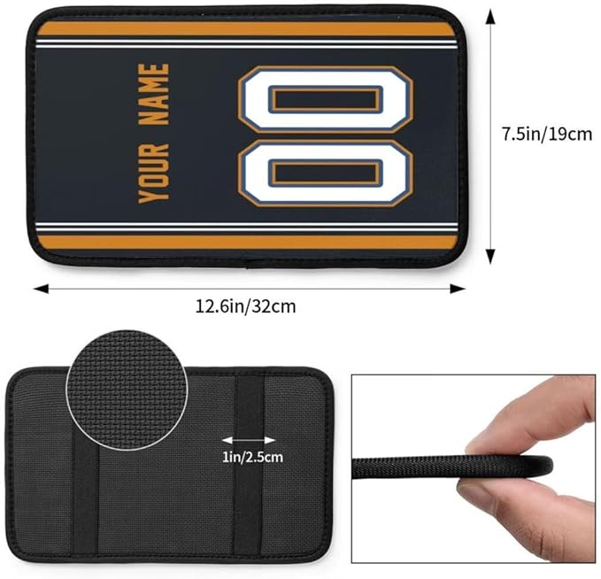 Custom Car Armrest Cover,Add Personalized Name and Number As Gifts for Loyal Football Fans,American Football Auto Center Console Pad Car handrail Box Cushion,Fit for Most Car Seat Box Cover Protector