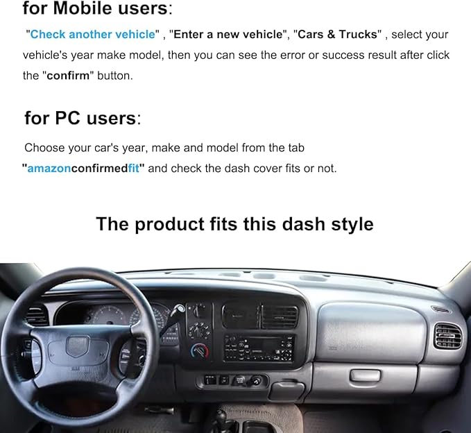 Dash Cover Mat Custom Fit for Dodge Dakota Durango Dashboard Cap Pad Carpet Protector K302 (Black)