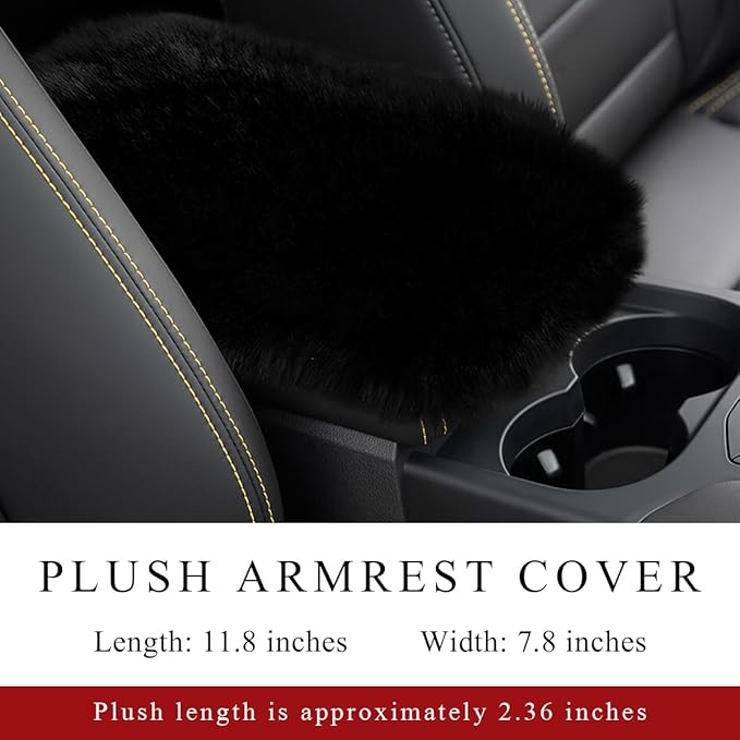 Car Center Console Cover Pad, Fluffy Middle Console Pad Armrest Seat Box Cover, Universal Furry Arm Rest Decoration Protector for Car Truck SUV, Interior Car Accessories (Black)