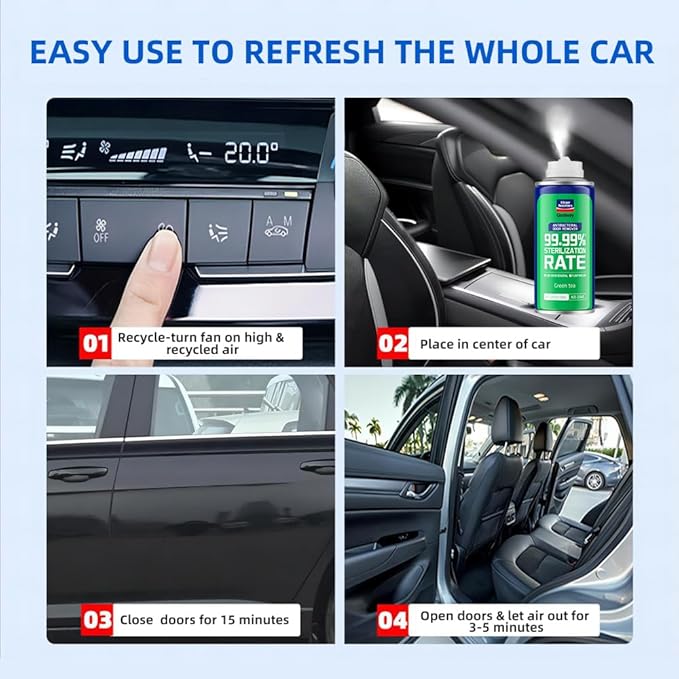 Glodway Whole Car Air Refresher,Odor Eliminator Remover Spray For Car,Green Tea Strong Freshener With Odour Eliminator Technology,Long-Lasting Scent,6 Ounce(Pack of 1)