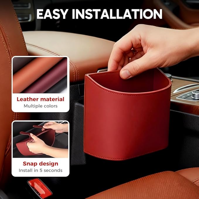 Universal Leather Car Door Cup Holder Trash Can, Leakproof Car Trash Bin,Multifunctional Back Seat Car Organizer for Hold Phones, Snacks, Drinks (A-Red)