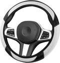 Carbon Fiber & PU Steering Wheel Cover, Slim Non-Slip Grip for Cars with Seamless Stitching, Machine Washable Easy to Install, Suitable for 38CM Vehicles (White)