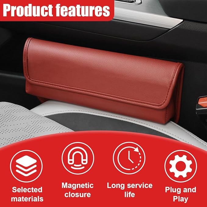 Car Seat Gap Filler Organizer, Leather Universal Gap Bag Car Storage Box for Phones, Keys, Glasses & Cards, Adjustable Front Seat Side Pocket Organizer for Cars, No Seat Belt Block (Burgundy)