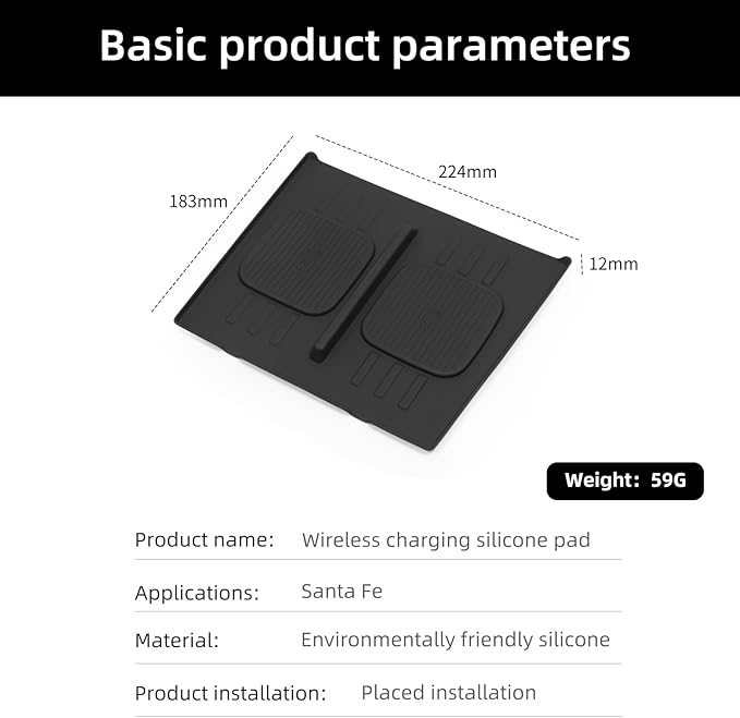 LUCKEASY Wireless Charger Mat for 2024 2025 2026 Hyundai Santa Fe Not for Tucson Car Center Console Auto Interior Anti-Slip Protector Pad Silicone for Hyundai Accessories Black