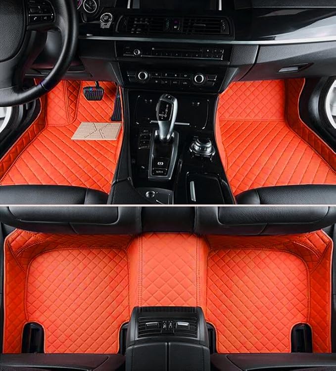Custom Leather Car Mats, Vehicle-Specific Fit All-Weather Floor Mats, 100% Waterproof Anti-Slip Durable Protection for SUV Truck Sedan, Precision Tailored Protection (Orange car mat)