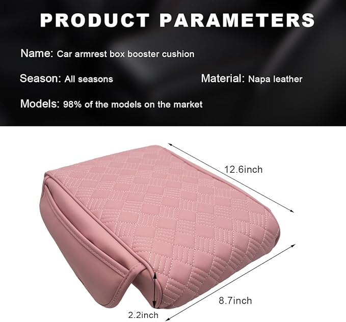 Car Center Console Cover, 12.6"×8.7" Waterproof Leather Auto Armrest Box Protector Elbow Pillow with Storage Pocket, Comfortable Memory Foam Arm Rest Box Cushion Pad, Car Accessories (Pink)