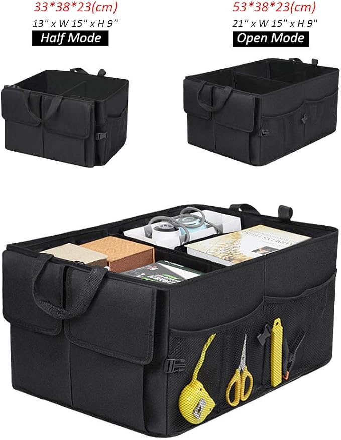 JiatuA Car Trunk Backseat Organizer for SUV, 8 Pocket Waterproof, Dust-proof, Sturdy Foldable Cargo Net Storage for More Trunk Space with Adjustable Straps, Black
