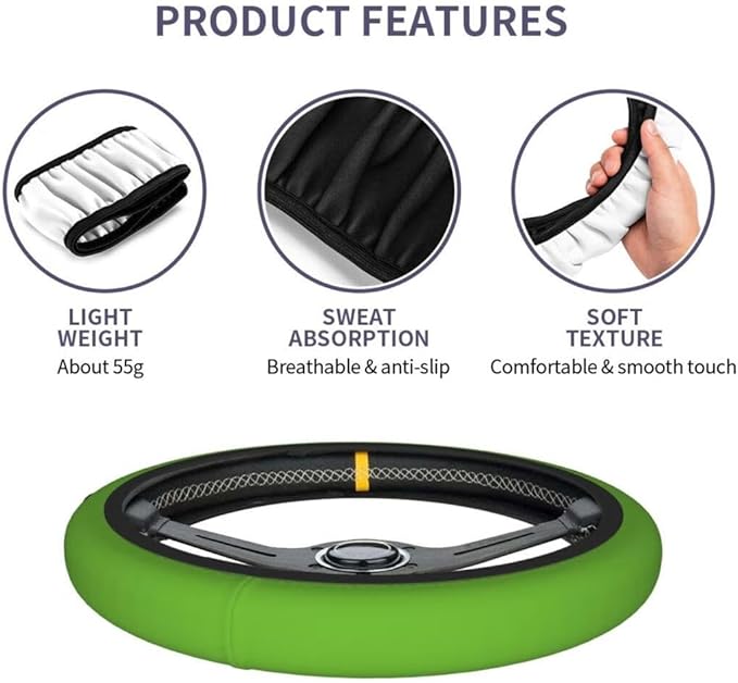 Elastic Stretch Steering Wheel Cover,Warm in Winter and Cool in Summer, Car Universal 15 inch, Microfiber Breathable Ice Silk, Anti-Slip, Odorless, Easy Carry,Green