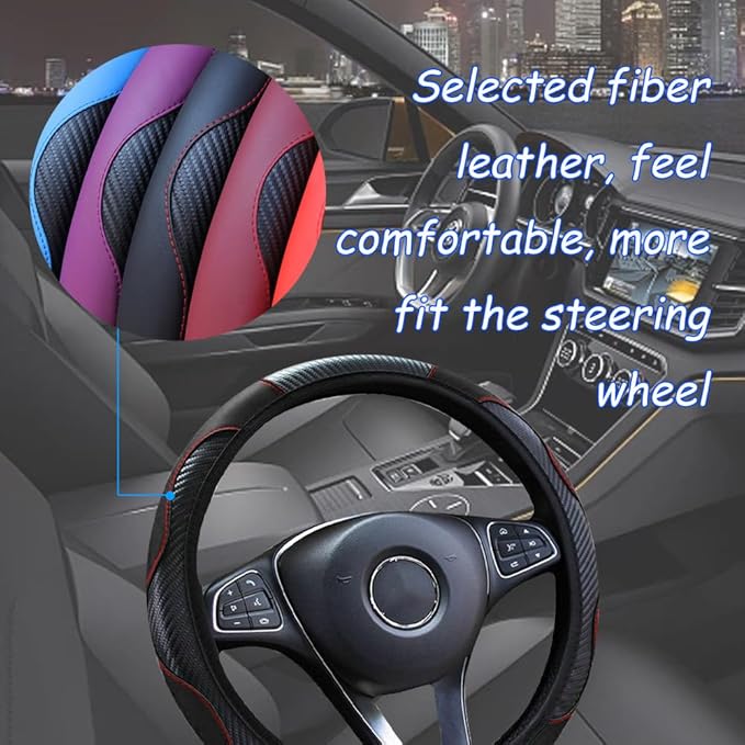 Car Steering Wheel Cover, 15 Inch Carbon Steering Wheel Cover, Breathable Anti-Slip Steering Wheels Accessories for Men Women, Car Interior Accessories for Most Cars