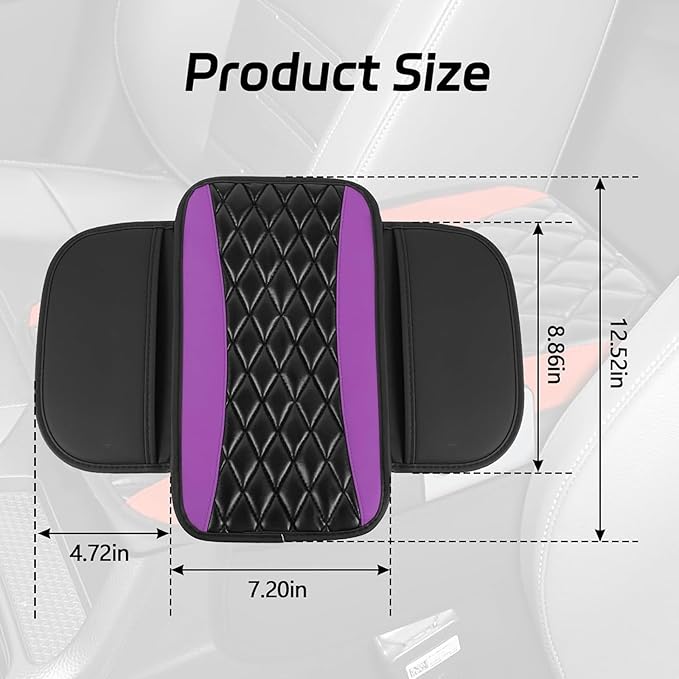 Car Center Console Cover for Acura MDX 2022 2023 2024, Memory Foam Arm Rest Cover Pad Comfortable Waterproof Armrest Cushion with 2 Storage Bags Universal Accessories,C/Purple