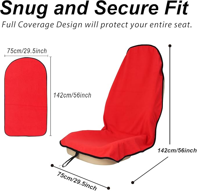 nbnhxnff Sweat Towel Car Seat Cover Protector Front Seats for Gym Workout, Running, Swimming, Beach and Hiking, Waterproof Universal Seat Cover for Car, Trucks, Van & SUV (Red, 2pcs Front Seat)