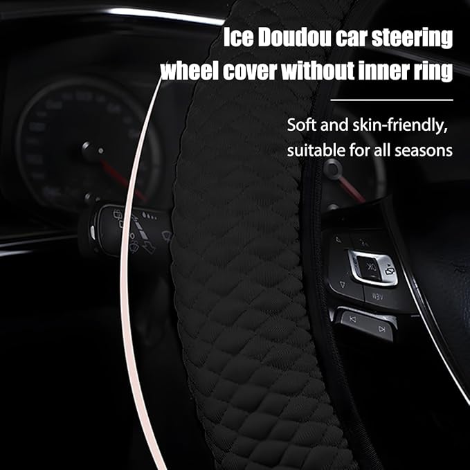 BESULEN Elastic Stretch Car Steering Wheel Cover, 15 Inch Anti Slip Breathable Ice Silk Auto Steering Wheel Wrap Guard, Comfortable Vehicle Interior Accessories, Universal for SUV RV Truck