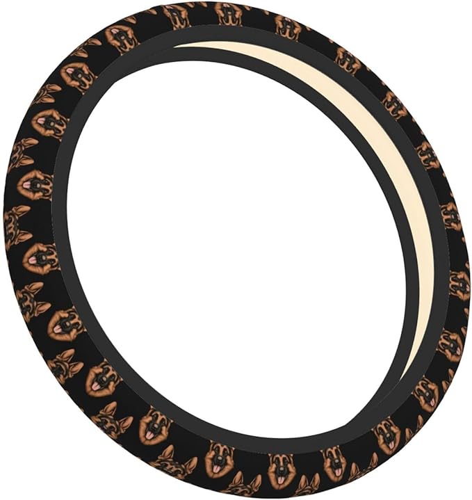 Neoprene Steering Wheel Cover German Shepherd Head Pattern Car Steering Wheel Cover Universal Fit for Most Cars