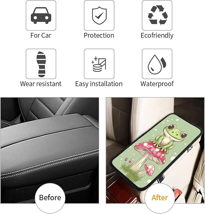 Green Frog Center Console Pad Cute Armrest Cover Auto Center Console Cushion Pads Lovely Animal Car Decor Accessories