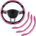 Amiss 3pcs Carbon Fiber Anti-Skid Steering Wheel Cover, Waterproof & Segmented Butterfly Design, Universal 99% Vehicle Wheel Cover Protector, Car Interior Accessories, Pink