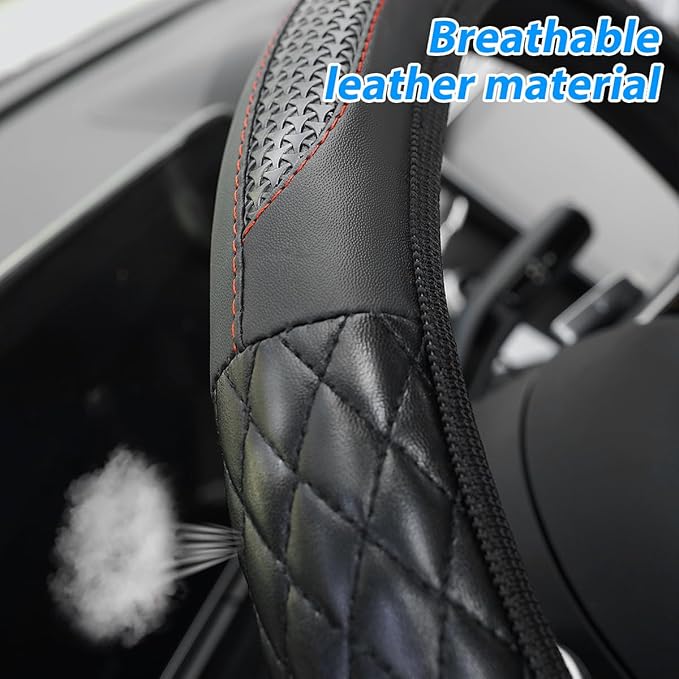 Car Steering Wheel Cover, 14.96" Leather Anti-Slip Vehicle Steering Wheel Protector with Fish Scale Graphic Grip, Automobile Interior Protection, Universal for Sedan Truck SUV (Purple)