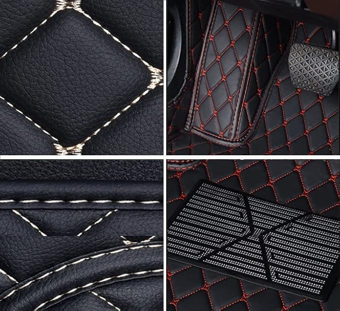 Car Floor Mats for 99% Cars, Trucks and SUVs Full Coverage Pads Protection Non-Slip Leather Floor Liners (Black/Blue)