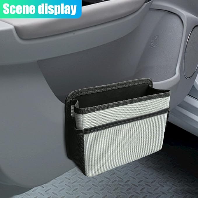 Car Trash Can, Foldable Waterproof Leather Trash Bin Garbage Organizer, Multi-Pocket Mini Hanging Storage Container, Universal Auto Interior Accessories for Cars, SUVs, Trucks (Grey)