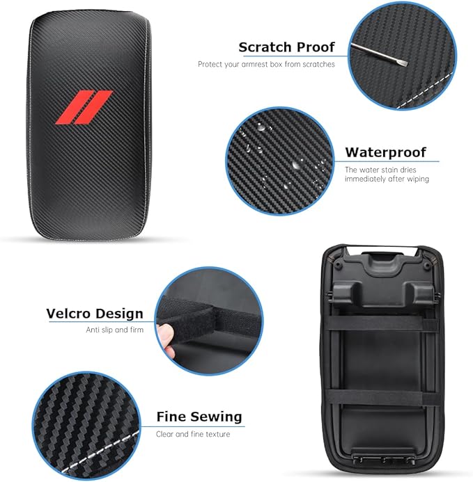 INTGET Center Console Cover for Dodge Charger Accessories 2011-2020 2021 2022 2023 for Chrysler 300 2015-2022 Leather Armrest Cover Console Lid Protector Cushion Pad(Carbon Fiber Texture, Leather)