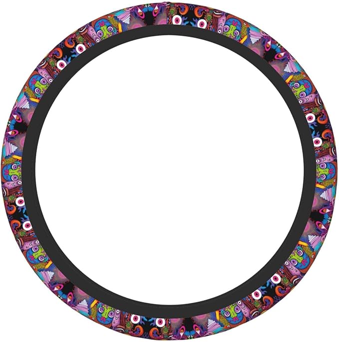 Visages Psychedelic Horror Monster Universal Fit Steering Wheel Cover for Car, Truck, and SUV, Durable Steering Wheel Protection