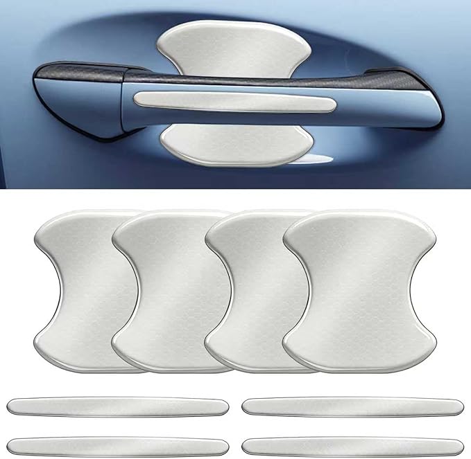 Car Door Handle Scratch Protectors Edge Guards, Reflective Anti-Scratch Door Bowl Handle Stickers Universal for Cars SUVs Trucks Doors Entry Guard Automotive Exterior Accessories (White, 8PCS)