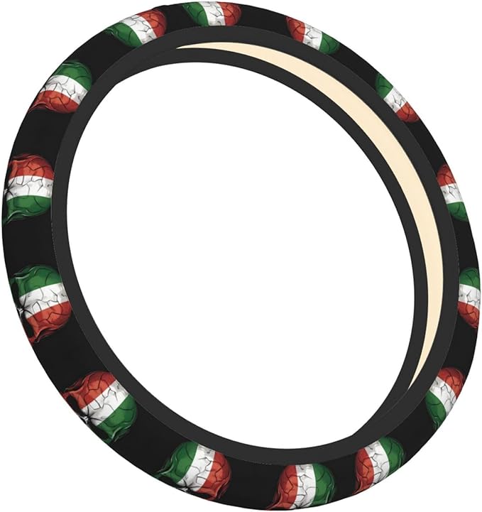 Dark Italian Flag Skull Art Car Steering Wheel Cover, 15 Inch Steering Wheel Cover Stylish Decor for Most Cars