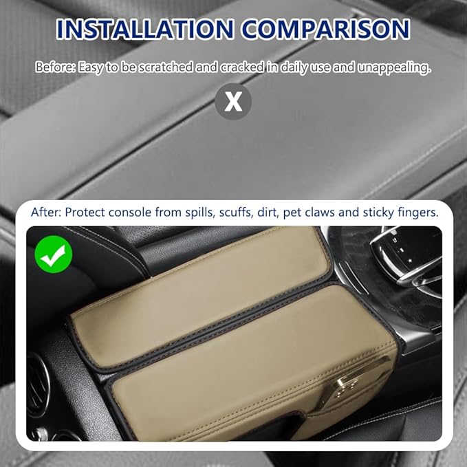 Center Console Cover Compatible with Benz C Class W205 C200 C250 C300 2015-2021 GLC 2016-2022 Class EQC 2019-2024,Armrest Cover Pad Leather Cushion Protector with Black Storage Pocket