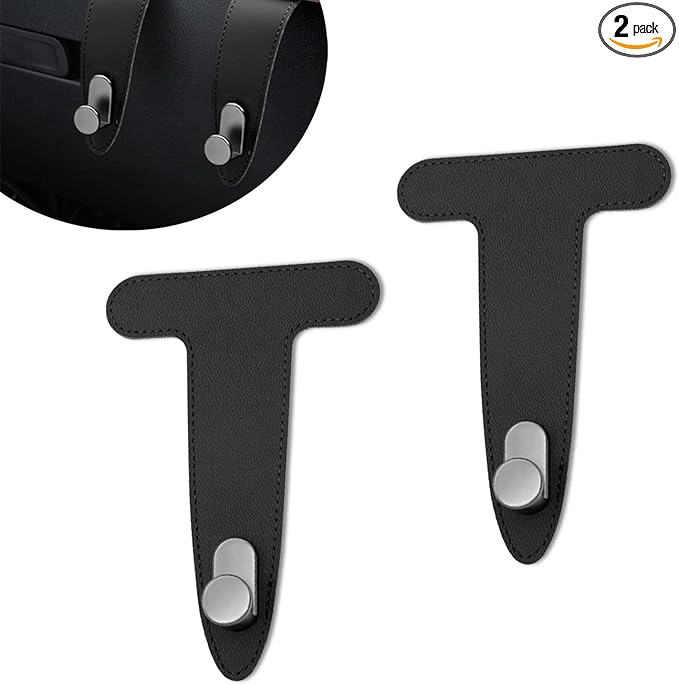Guyakysk 2 Pack Black Purse Hook for Car Co-Pilot Glovebox, Self-Adhesive Car Glove Box Bag Hanger Holder Leather, Universal Interior Seat Back Storage Hook Accessories for Umbrella (Single)