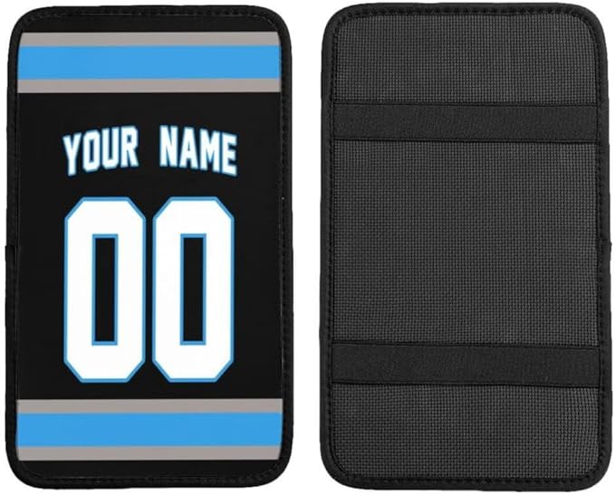 Custom Car Armrest Cover,Add Personalized Name and Number As Gifts for Loyal Football Fans,American Football Auto Center Console Pad Car handrail Box Cushion,Fit for Most Car Seat Box Cover Protector