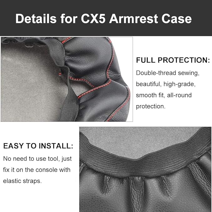 Auprite Center Console Cover for Mazda CX5 2018-2023 2024 2025, Auto Center Console Cover Pad Leather Car Armrest Seat Box Cover Protector for Mazda CX5 Accessories (Black with Red Stitches)