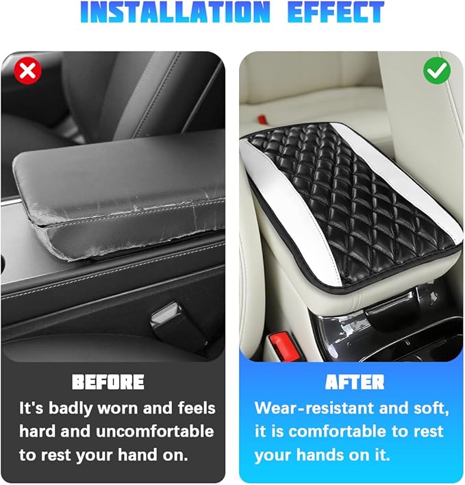 Car Center Console Cover, Comfortable PU Leather Vehicle Armrest Storage Box Cushion Pad, Anti-Scratch Automotive Interior Arm Rest Cover Protector, Universal for Truck SUV Sedan (White)