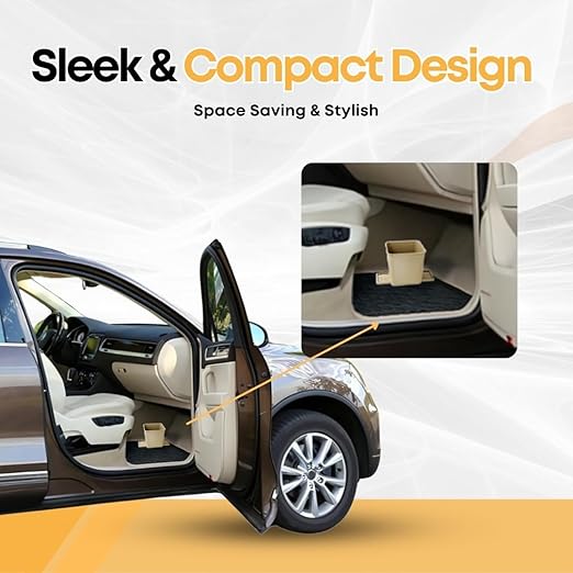 Car Trash Can for Vehicles Leakproof Compact Garbage Bin w/ Stability Flap, Anti-Slip Base, Portable Trash Holder for Cars, Trucks, SUVs, Minivans Compact, Auto Container Organizer (Mocha, Small)